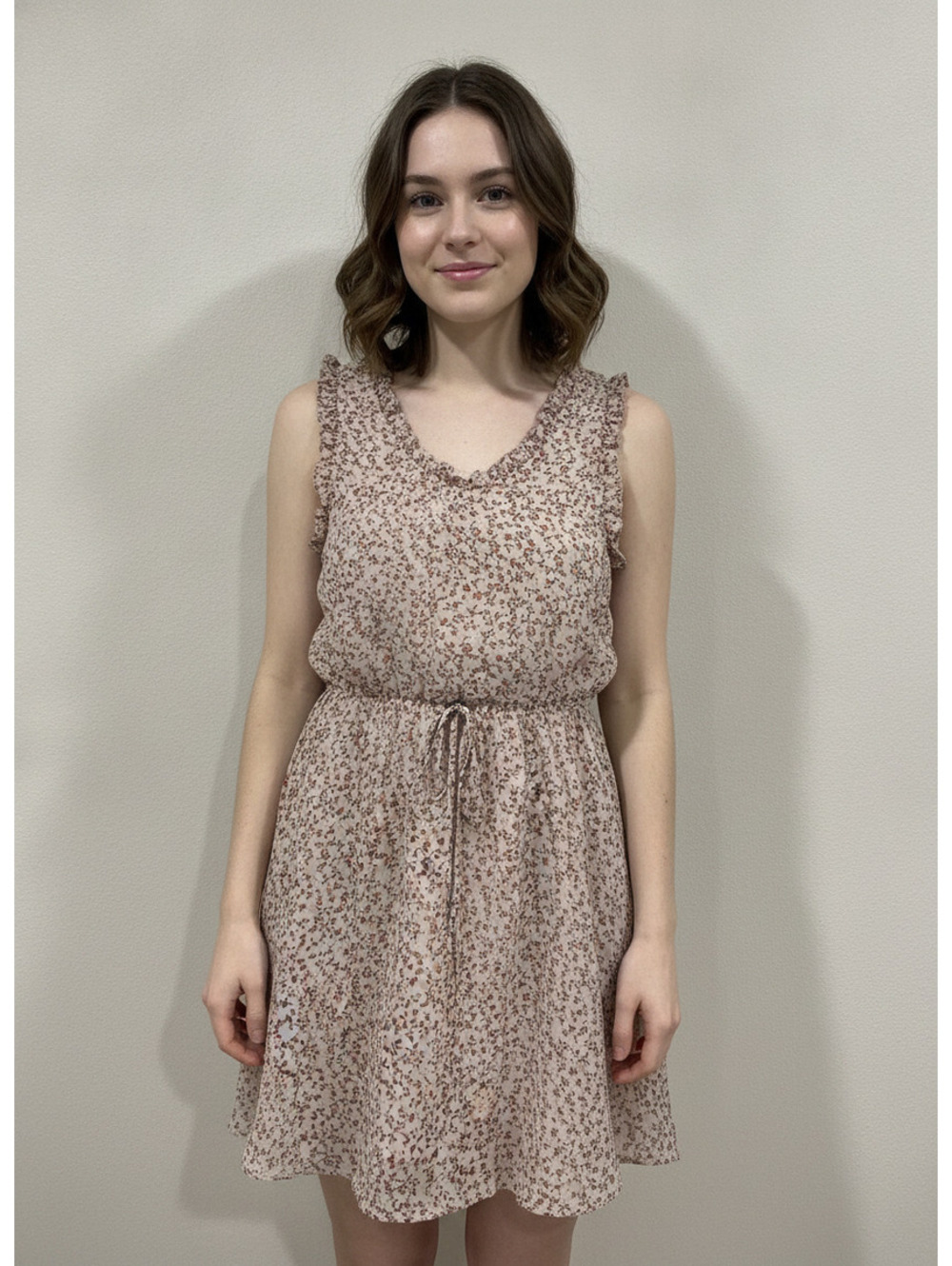 Sienna Sky Sleeveless Floral Print V-Neck Dress with Ruffle